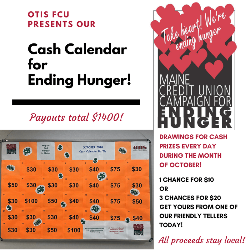 Poster advertising the Cash Calendar for Ending Hunger fundraiser