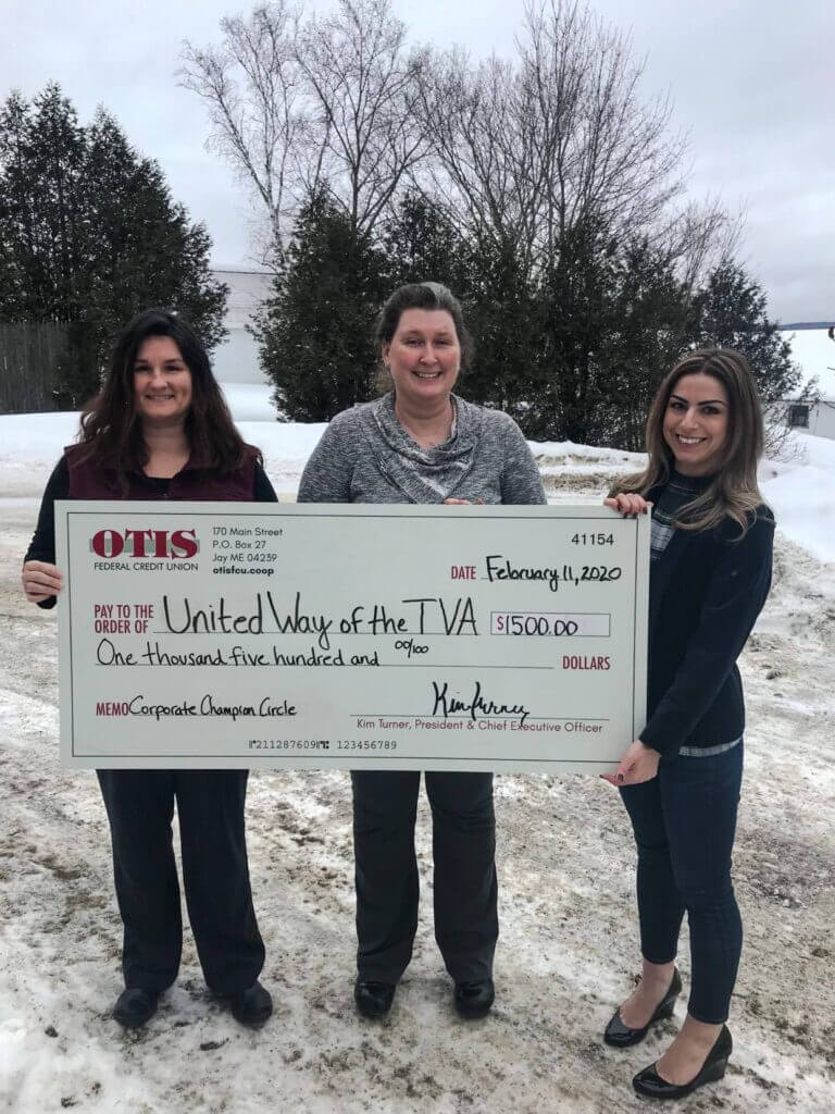 Kendra Baker, Finance and Operations Coordinator of UWTVA; Nichole Ernest, Community Resource Coordinator of the UWTVA; and Sarah Hayes, Director of Marketing and Communications at OTIS FCU.