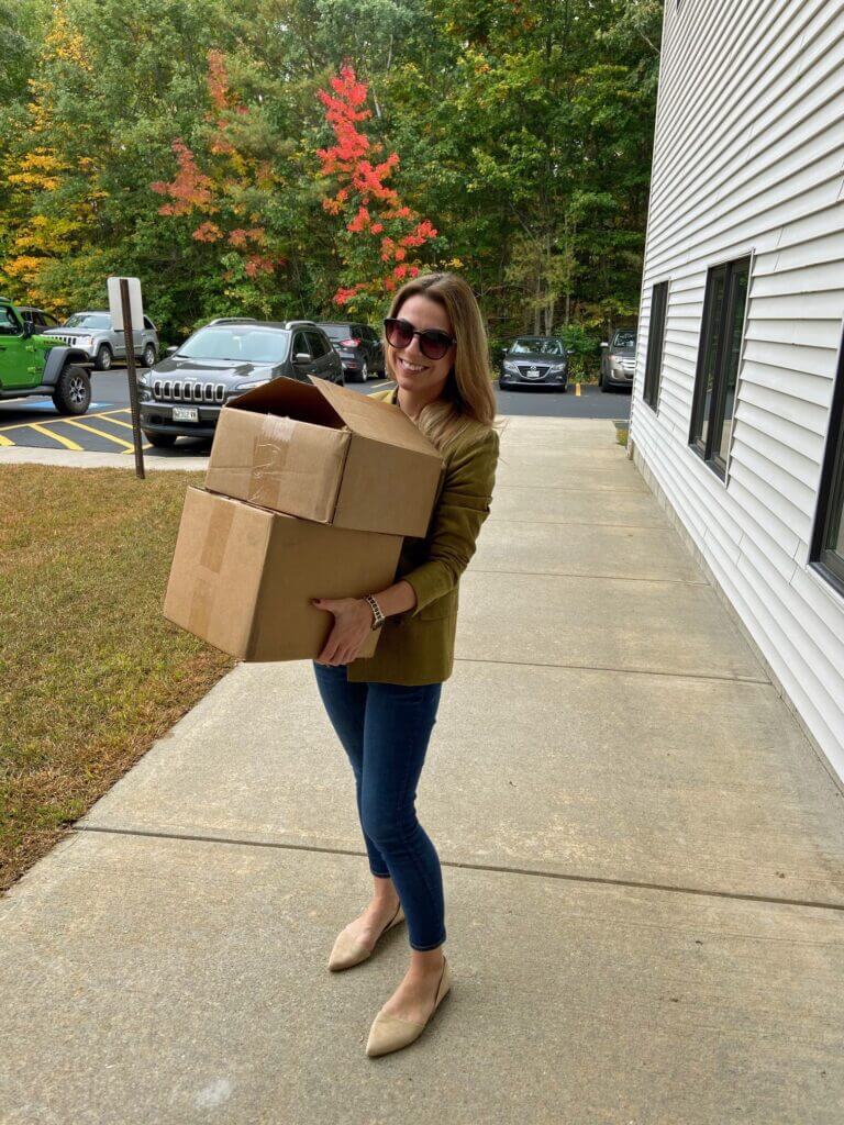 Sarah Hayes of OTIS Federal Credit Union Donates Hand Sanitizers to Rangeley Schools