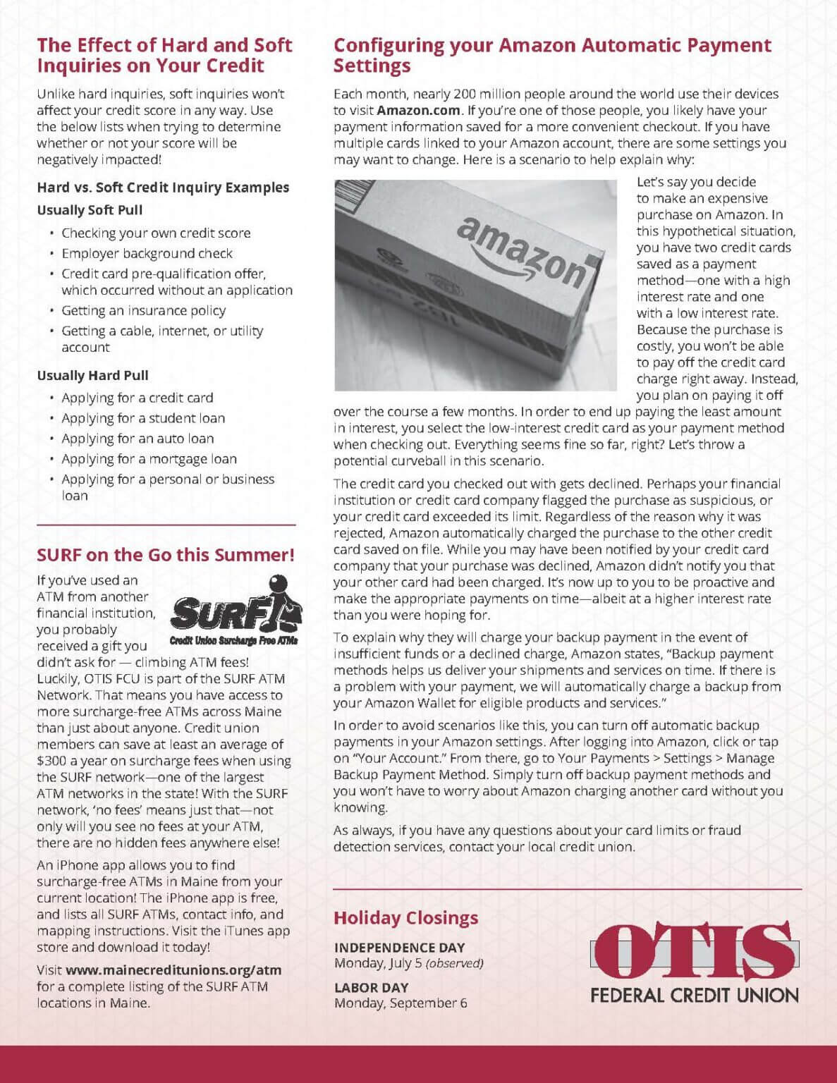 OTIS Summer Newsletter 2021 OTIS Federal Credit Union Maine Credit
