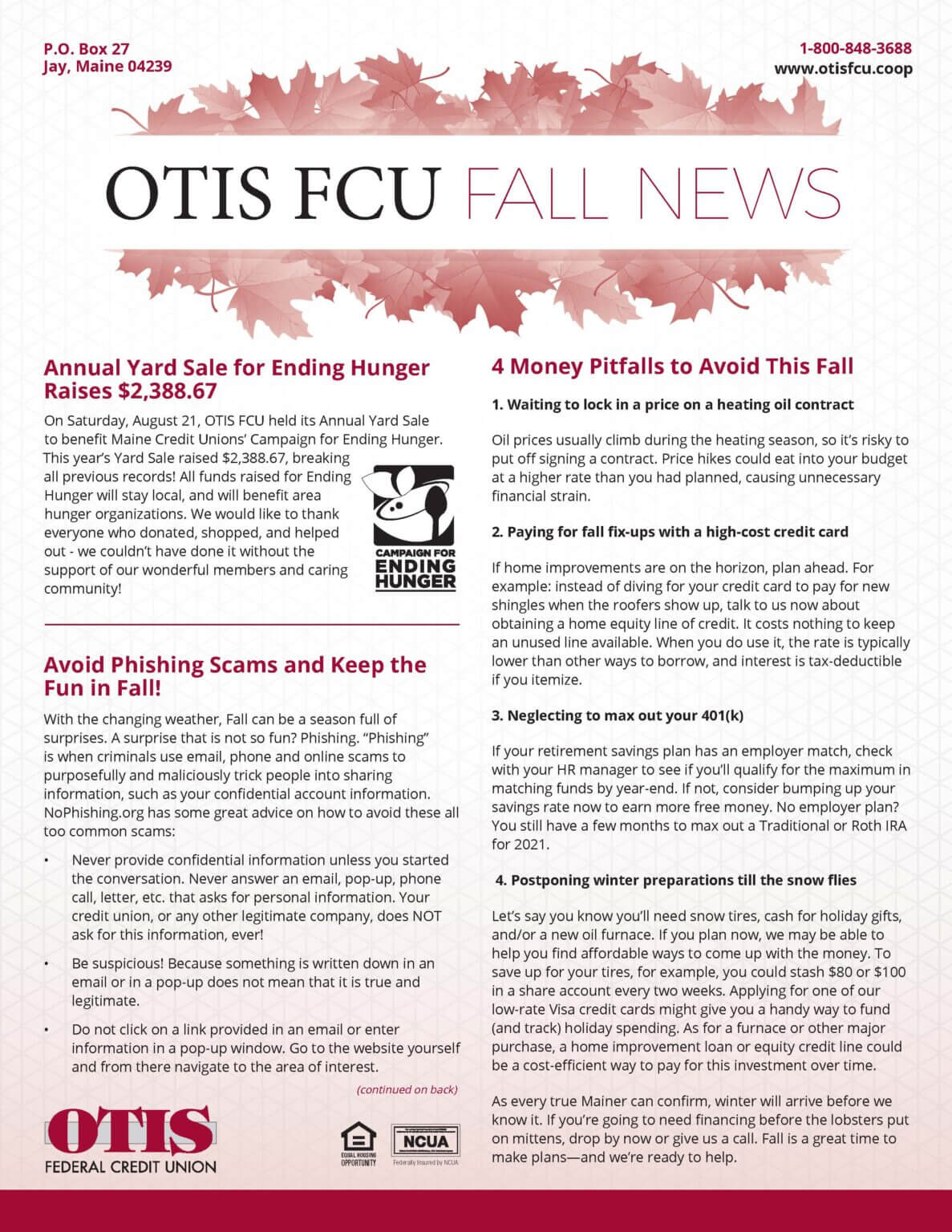 OTIS Quarterly Newsletters OTIS Federal Credit Union Maine Credit Union
