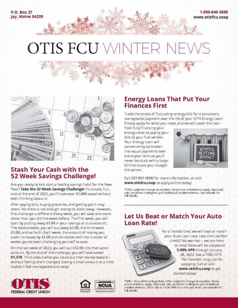OTIS Winter Newsletter 2021 OTIS Federal Credit Union Maine Credit 