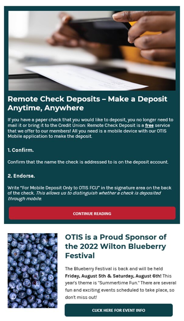 OTIS Summer Newsletter 2022 OTIS Federal Credit Union Maine Credit