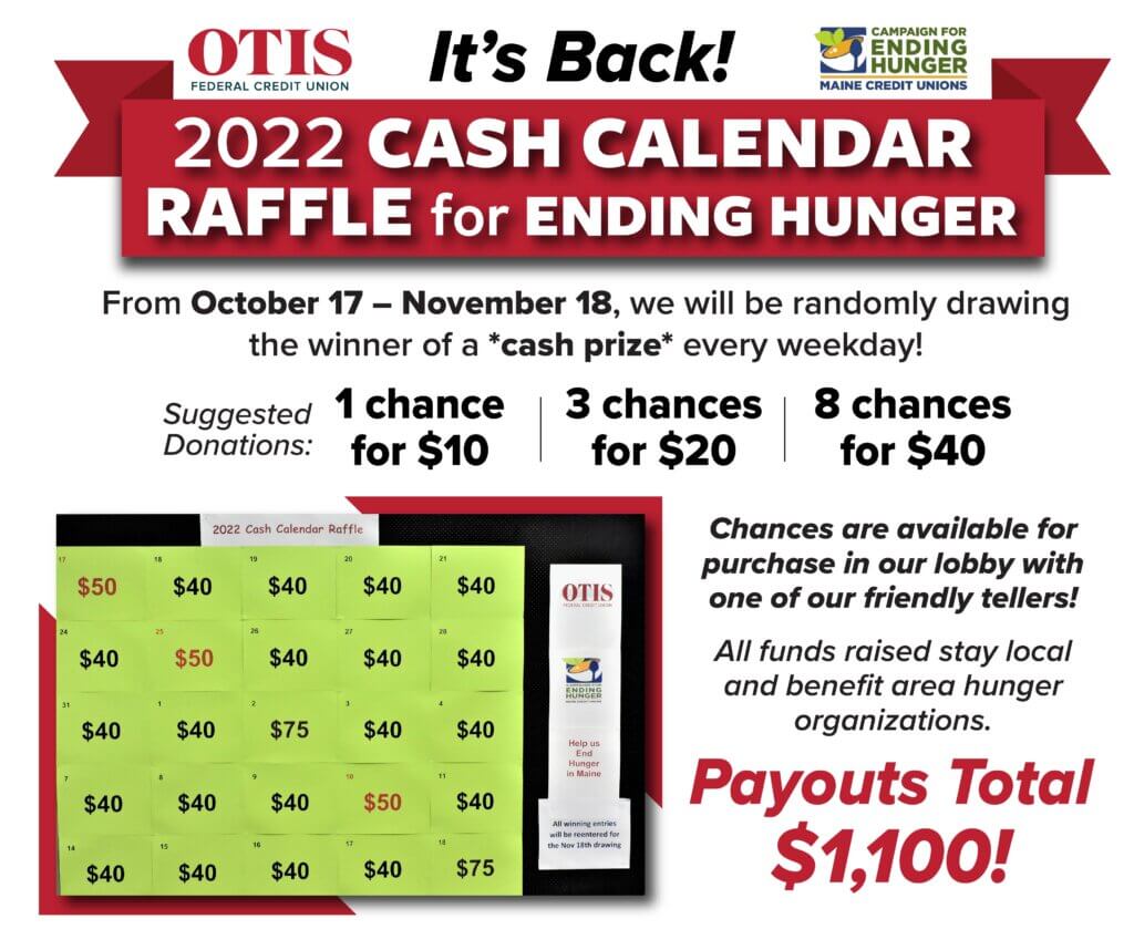 cash calendar raffle for ending hunger ad