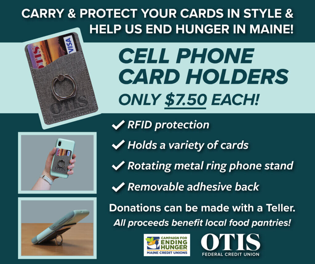 Cell phone card holders for $7.50 each for Ending Hunger.