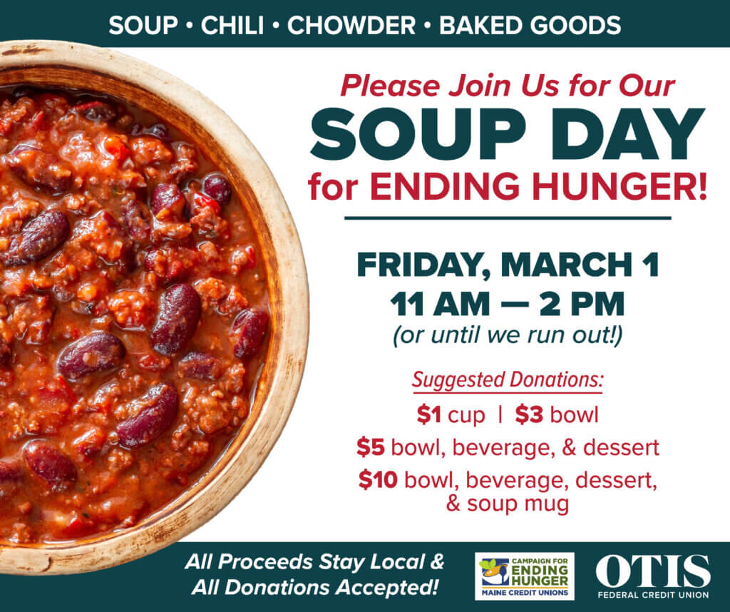 Bowl of chili. Please Join Us for Our Soup Day on Friday, March 1.