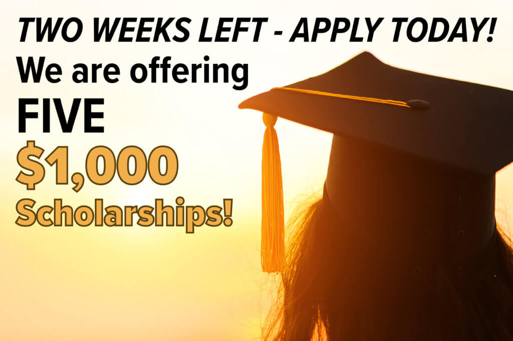 Graduate with long hair facing sunset. Two Weeks Left to Apply for OTIS FCU $1,000 Scholarships.